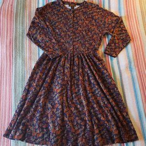 Vintage Eddie Bauer Navy Leaves Dress Modest